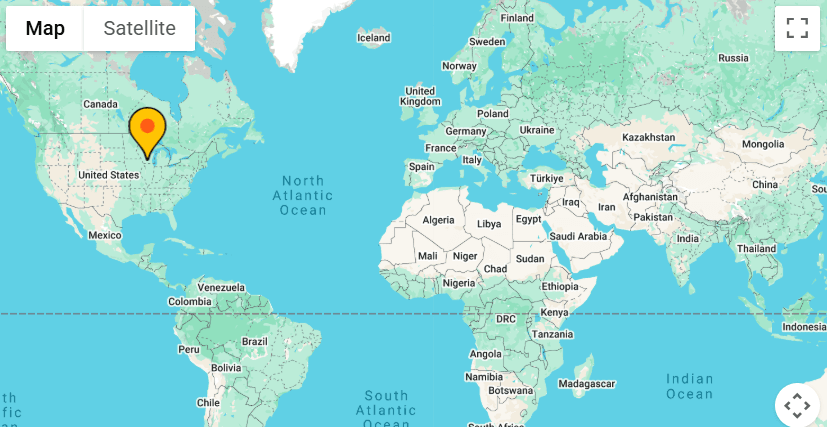 World map with a yellow marker for sighting location in Wisconsin